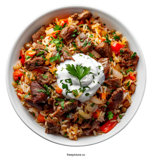 [Transparent Background PNG]Beef and Rice Pilaf with Vegetables
