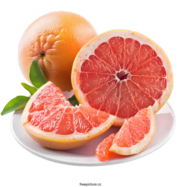 [Transparent Background PNG]Fresh Ripe Grapefruit Slices on White Plate