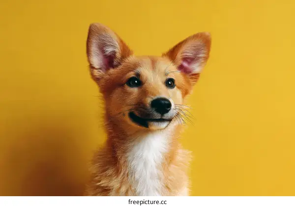 Cute Puppy Portrait Against Yellow Background