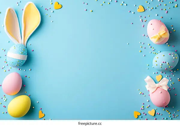 Easter Eggs Arrangement on a Pastel Blue Background