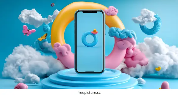 Phone with Colorful Abstract Shapes and Butterflies