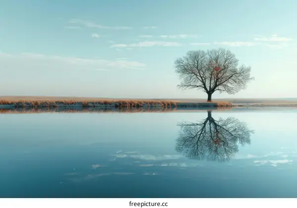 Solitary Tree Amidst Foggy Waters