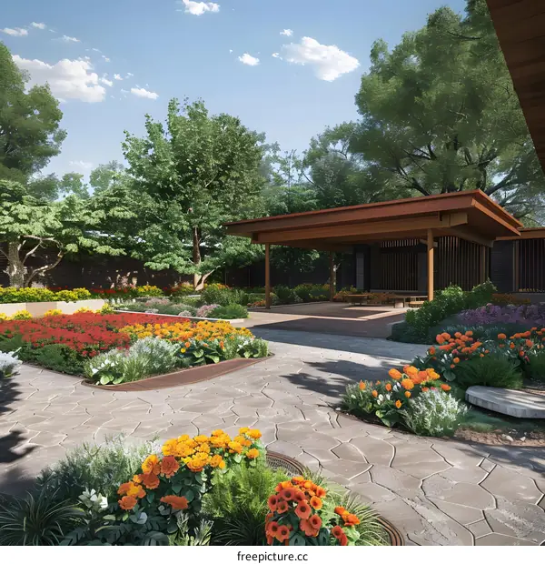 Beautiful Garden Landscape Design with Wooden Pergola