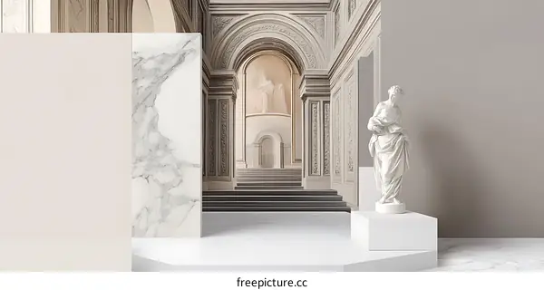 Marble Statue in the Hallway of an Ancient Roman Building