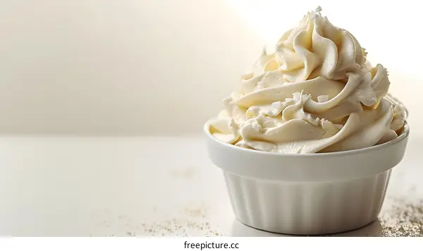 White frosting in white bowl