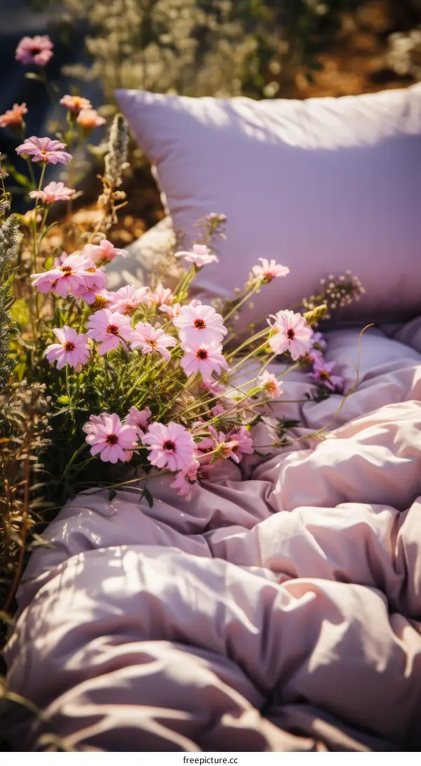 Pink flowers on a pink sheet