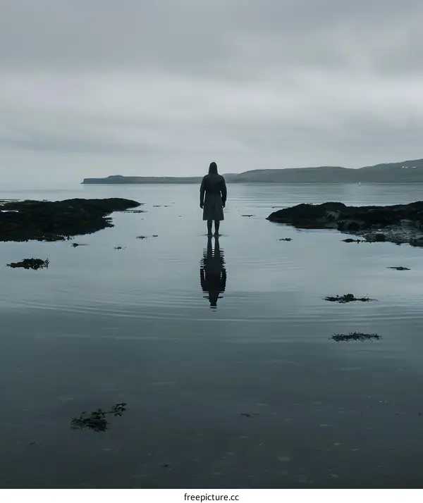 Man Standing in the Sea with Reflection