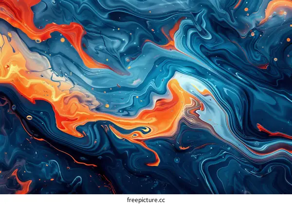 Fluid Abstract Art in Vibrant Blue and Orange