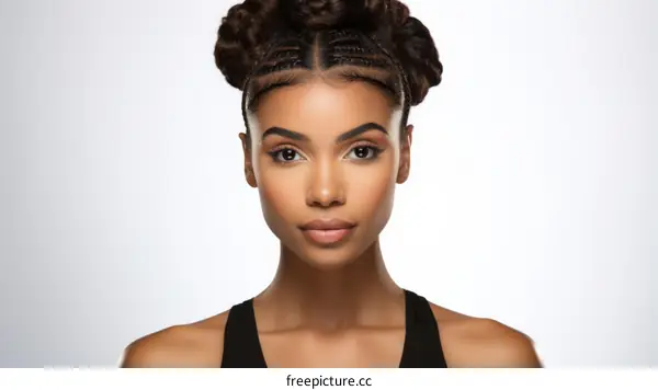 portrait of a young african american woman with braided hair