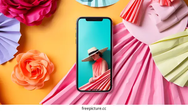 Summer Fashion with Pleated Paper Flowers on Yellow Background