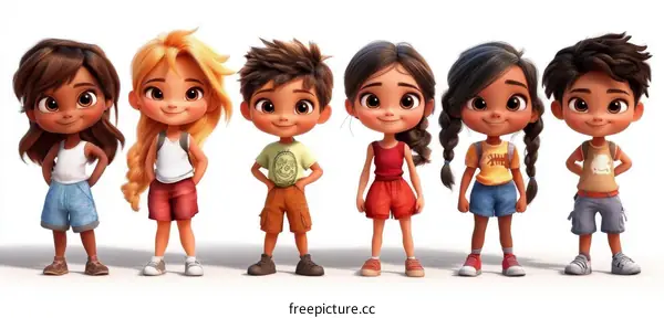Cute Cartoon Kids Group Illustration
