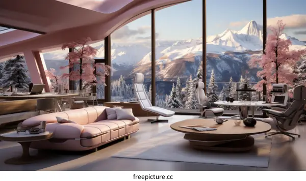 pink futuristic living room interior design
