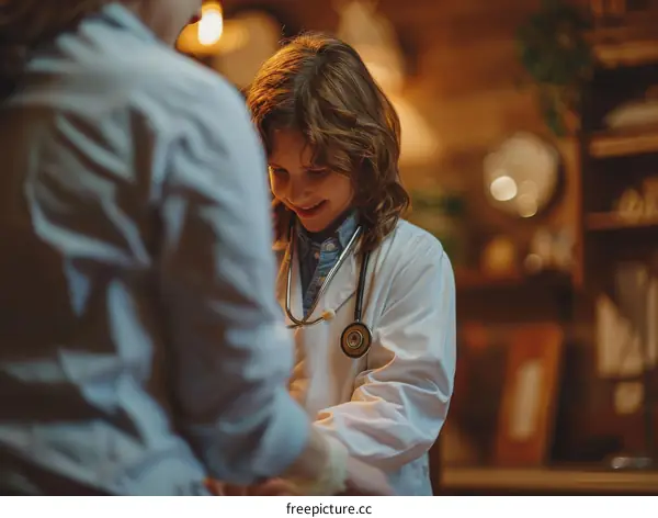 Little boy playing doctor with his teddy bear