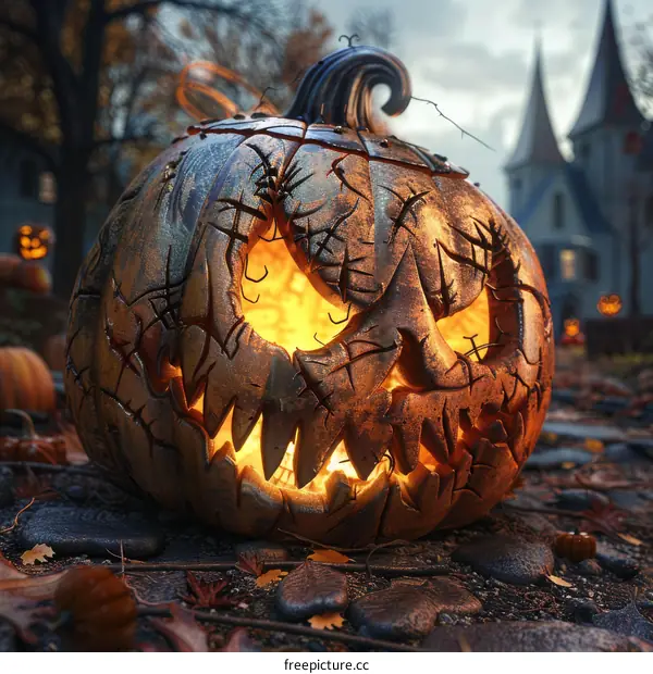 Spooky Halloween Pumpkin Glowing under the Moonlight
