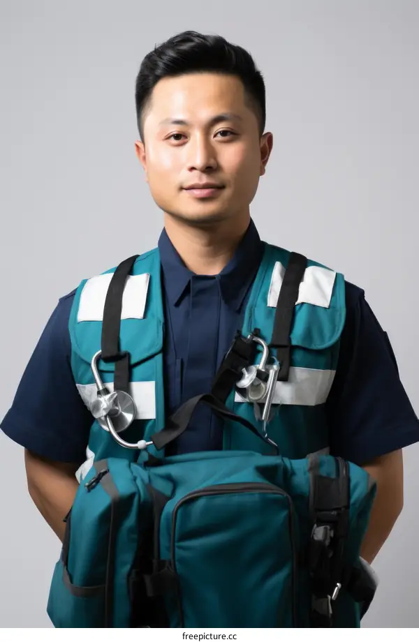 Portrait of a young Asian male paramedic
