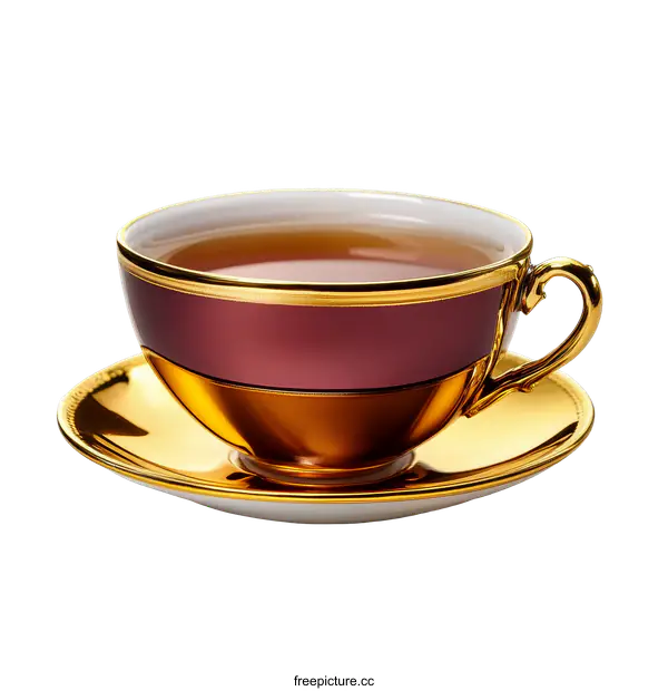 [Transparent Background PNG]Luxury Gold and Burgundy Tea Cup and Saucer