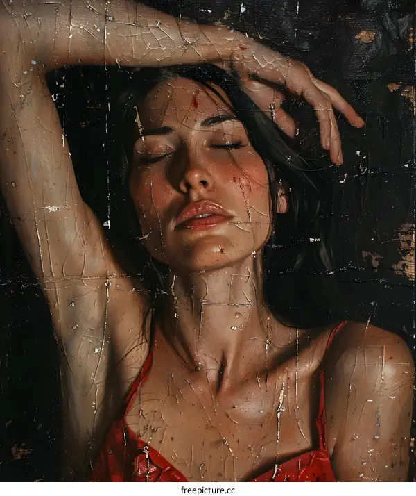 An oil painting of a woman with her eyes closed