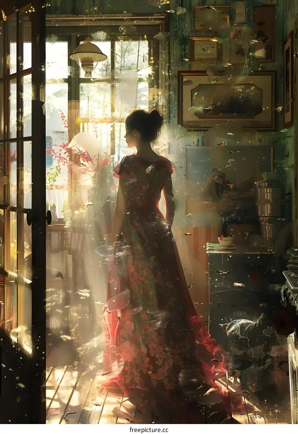 Vintage photo of a woman standing in a room