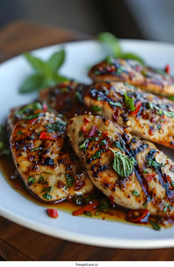 Grilled chicken breast with chili sauce