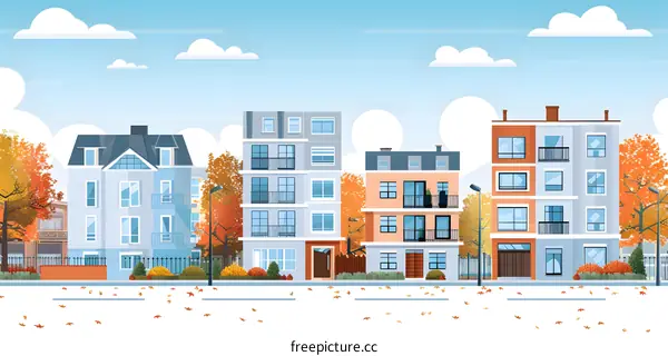 Fall Foliage And Residential Buildings