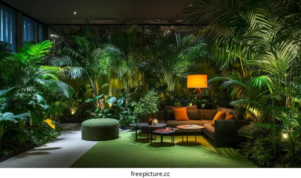 Tropical Indoor Garden Lounge Area Design