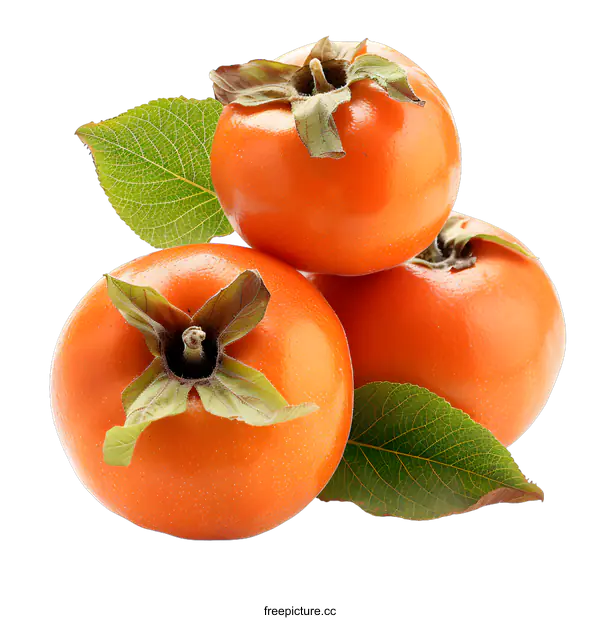 [Transparent Background PNG]Fresh ripe persimmons with leaves