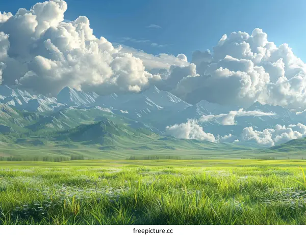 Grassland and mountains under the blue sky