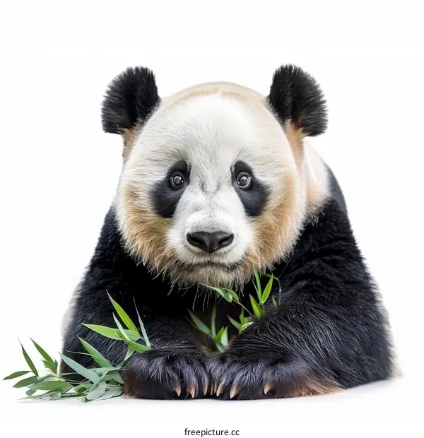 A cute panda bear eating bamboo