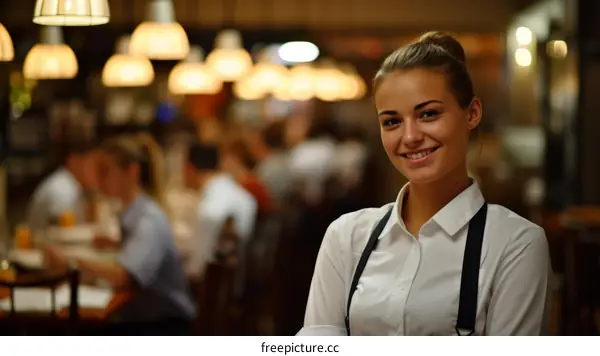 Portrait of a smiling waitress in a restaurant