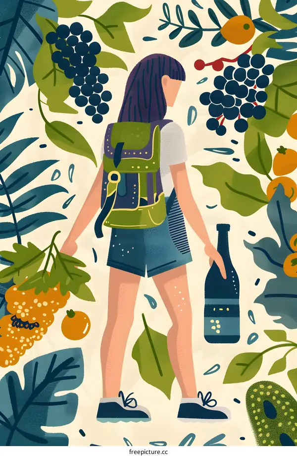 Woman with Backpack Walking Through Lush Forest