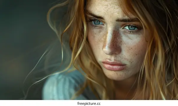 Close Up Portrait of a Young Woman with Blonde Hair and Blue Eyes