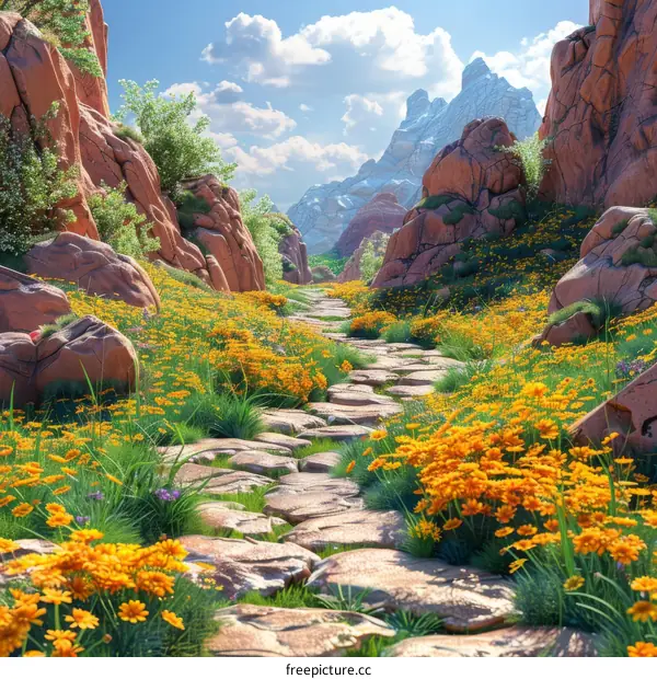 Wildflower Meadow Path in Rocky Mountains
