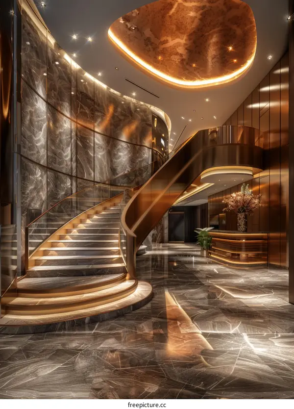 Luxury Hotel Lobby Interior Design with Marble and Gold Accents