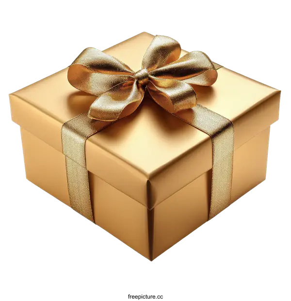 [Transparent Background PNG]Golden Gift Box with a Beautiful Ribbon