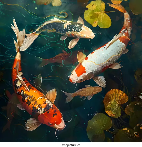 Colorful Koi Fish Swimming in a Pond