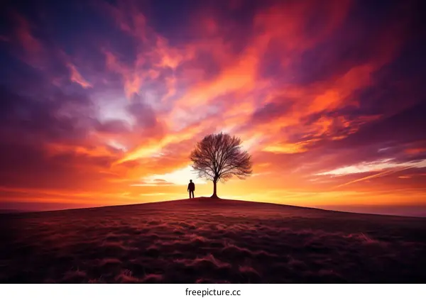 Lonely Tree Under The Setting Sun