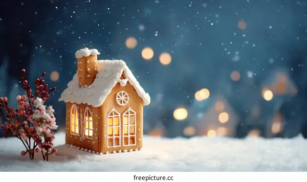 Gingerbread House in Snow Scene