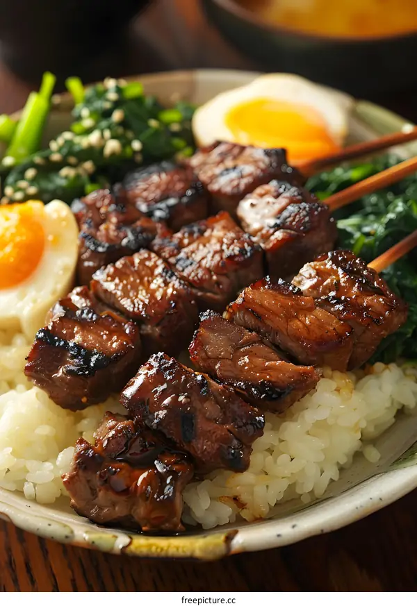Japanese beef yakiniku with rice and vegetables