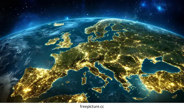 European Continent Night Lights Satellite View