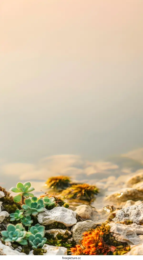 Green Succulents Growing On White Rocks