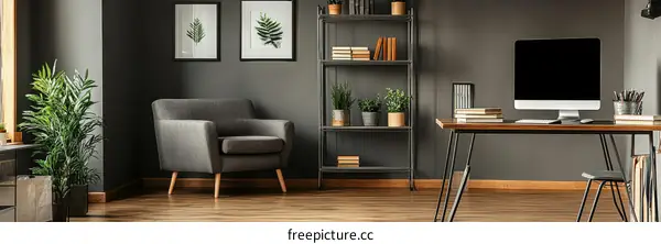 Modern Home Office Interior Design with Dark Grey Accents