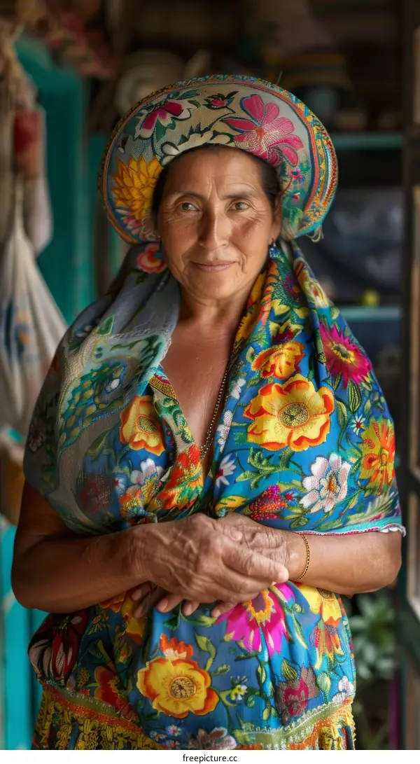 Portrait of a Woman in Traditional Mayan Clothing
