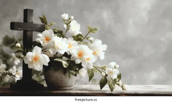 Still Life with White Flowers and Cross