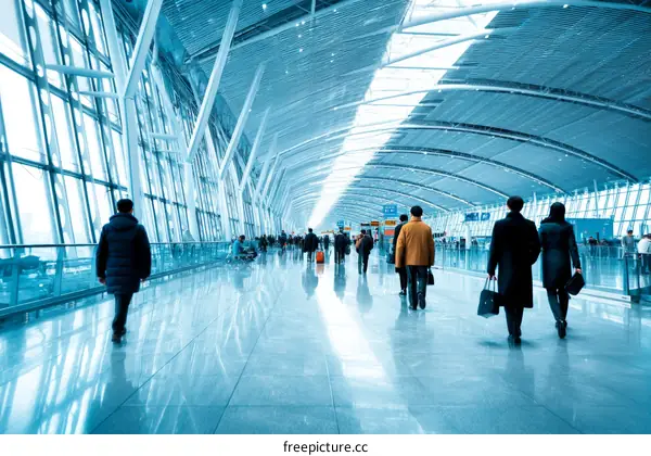 Modern Airport Terminal with People Walking
