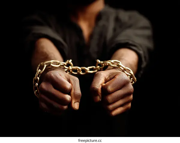 African American Man Handcuffed Symbol of Oppression