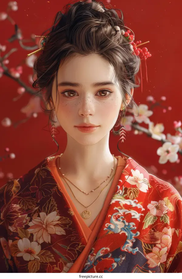 portrait of a beautiful asian woman in traditional japanese kimono