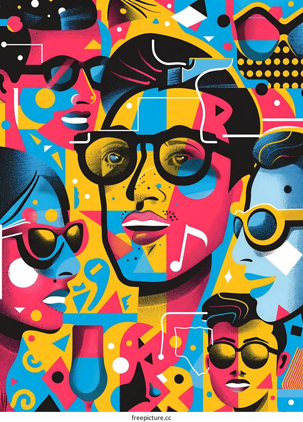 Abstract Geometric Illustration With People Wearing Sunglasses