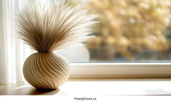 Beige Decorative Vase with Pampas Grass