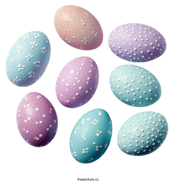 [Transparent Background PNG]Colorful Easter Eggs with Dotted and Floral Patterns