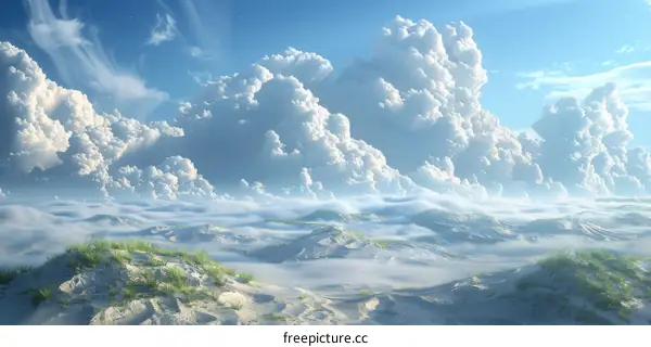 Expansive Desert Panorama with Sand Dunes and Clouds